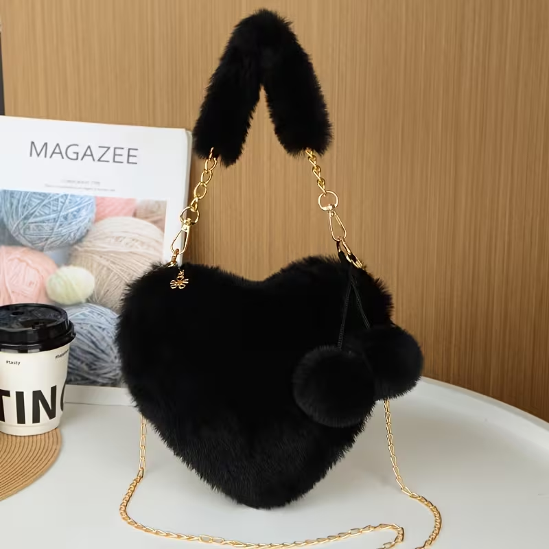 Autumn/Winter Plush Heart Shoulder Bag