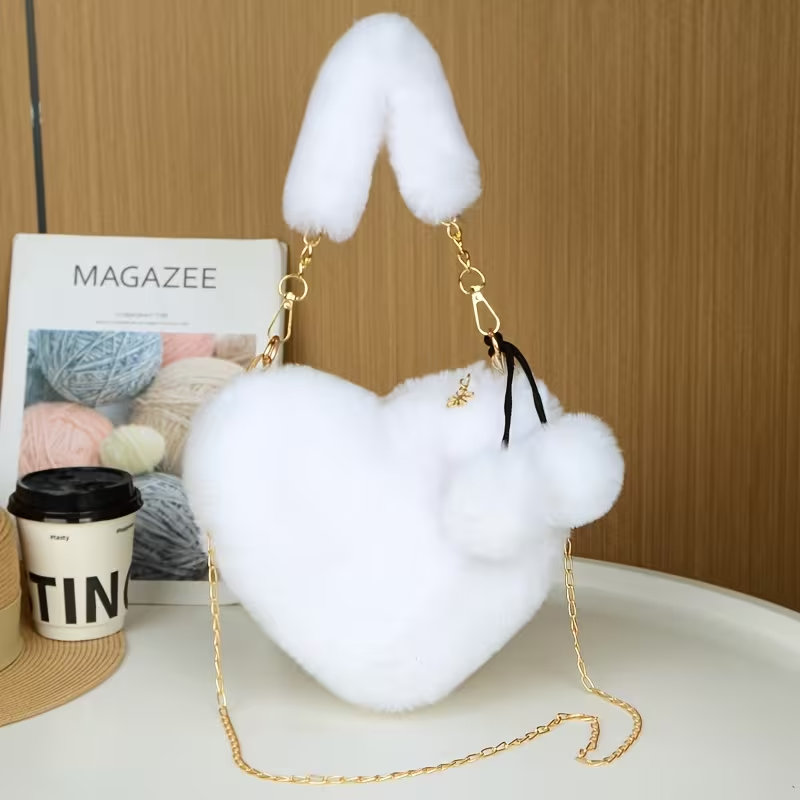 Autumn/Winter Plush Heart Shoulder Bag