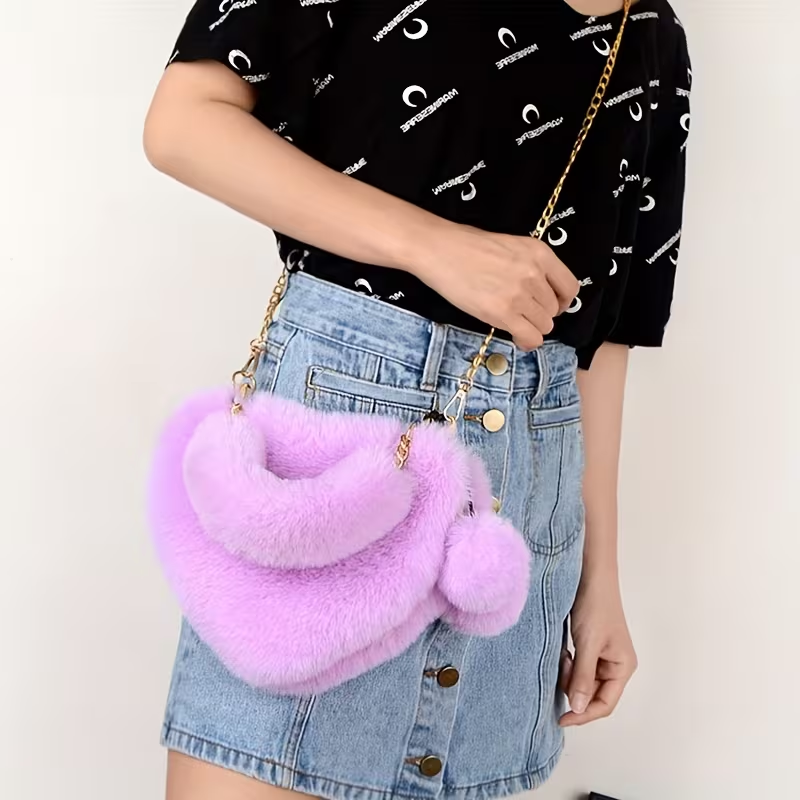 Autumn/Winter Plush Heart Shoulder Bag