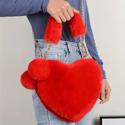 Autumn/Winter Plush Heart Shoulder Bag