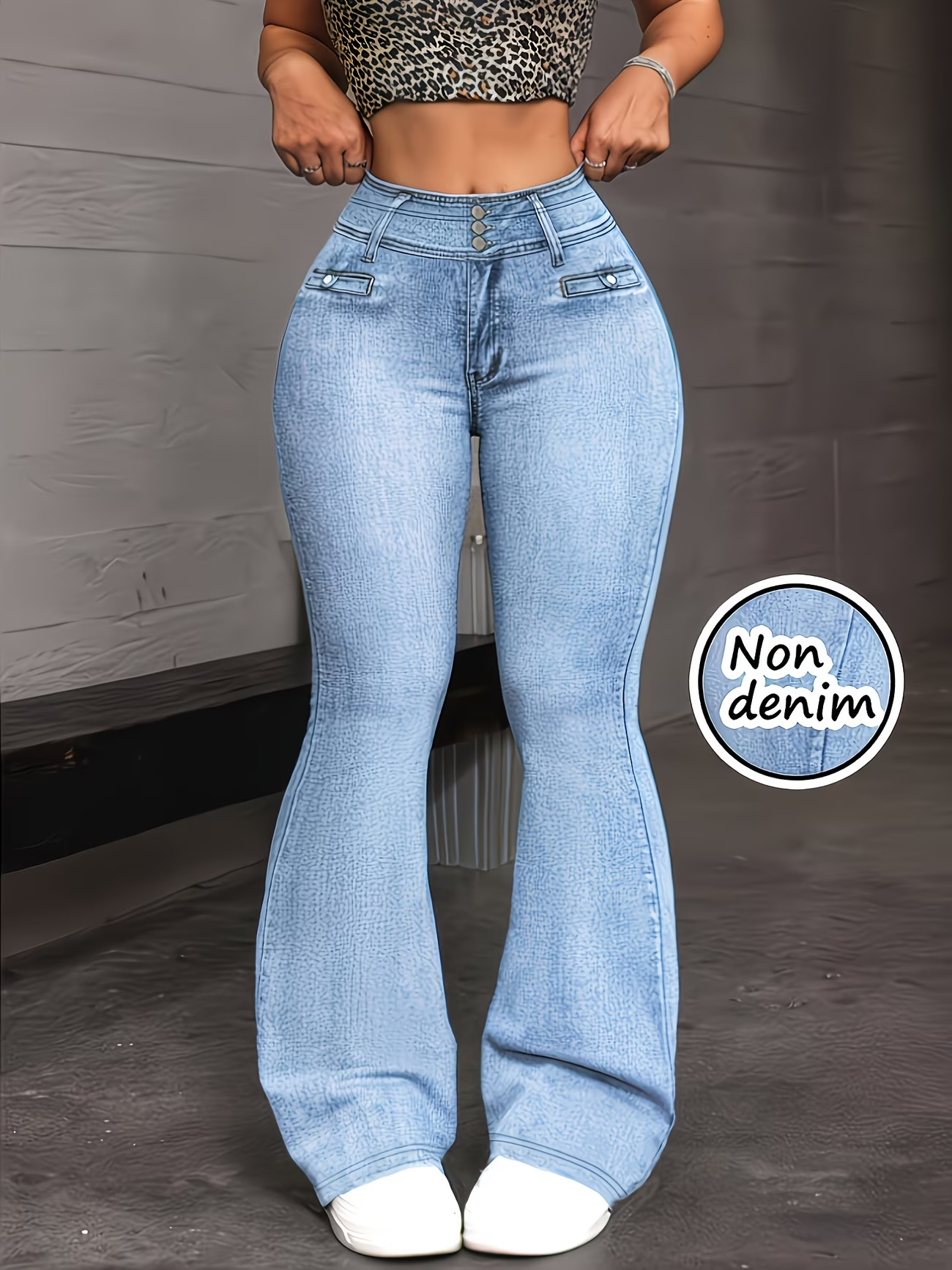 iBEKEEN | Printed Faux Denim Flare Leggings
